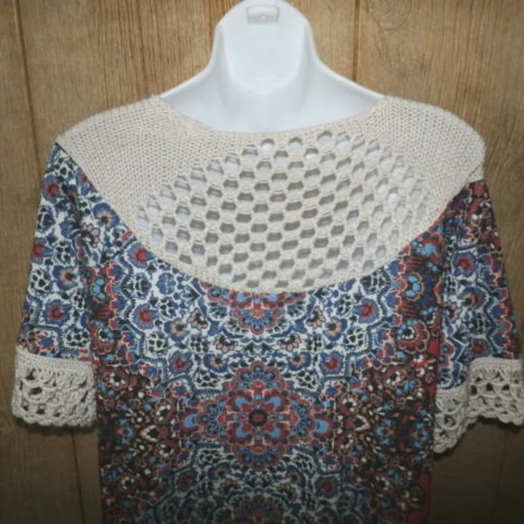 One World Live and Let Live Womens Top Boho with Crochet Trim Medium - Picture 9 of 9